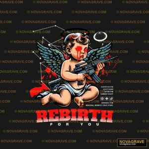 A Baby With A Gun And Wings On It Religious Spiritua - DTF Transfer Design