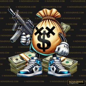 A Bag Of Money With A Gun And A Pair Of Shoes Other Designs - Design DTF