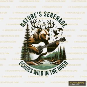 A Bear Playing A Guitar In The Woods Animals Wildlife - Design DTF