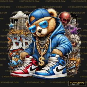 A Bear Wearing A Blue Jacket And Sunglasses W Animals Wildlife - DTF Ontwerp