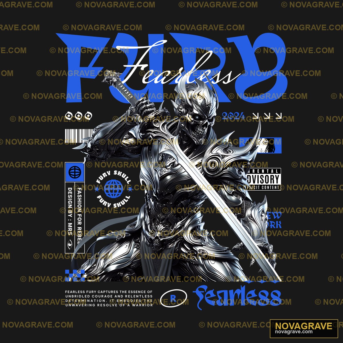 Fearless Fury Skull Warrior DTF Design PNG DXF SVG
