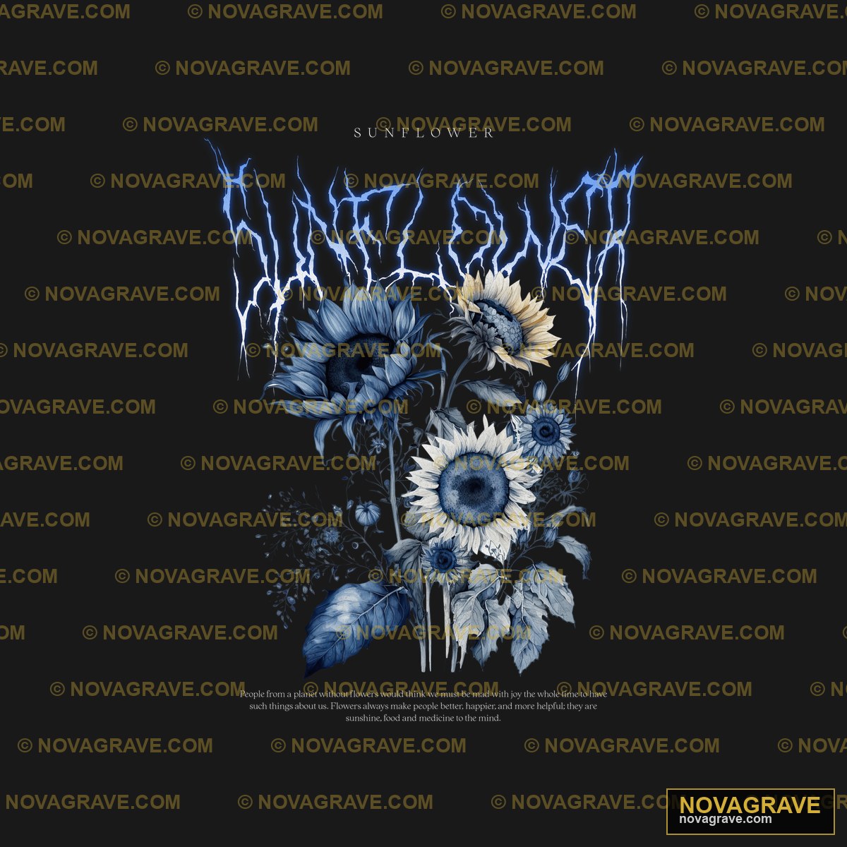 A Black And Blue Poster With Flowers And Ligh Nature Botanical - Design DTF