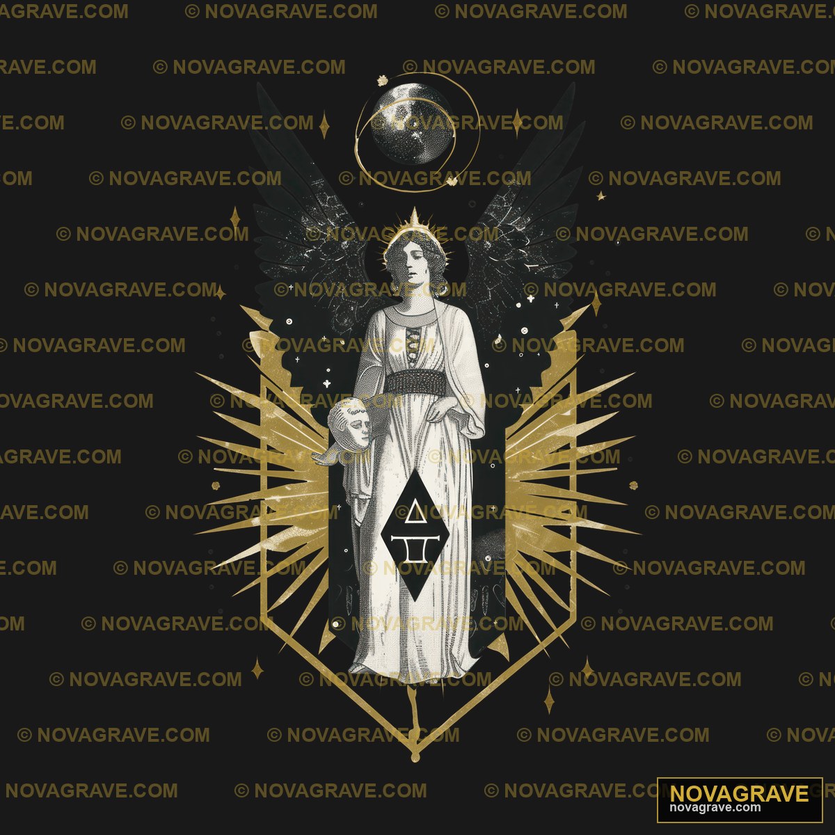A Black And Gold Illustration Of An Angel Hol Streetwear Urban - DTF Ontwerp