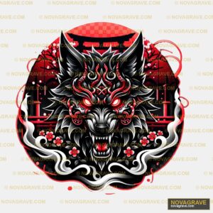 A Black And Red Wolf With A Red Background Animals Wildlife - DTF Transfer Design