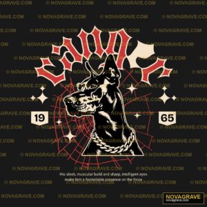 A Black And White Dog With A Red Star On Its Animals Wildlife - Design DTF