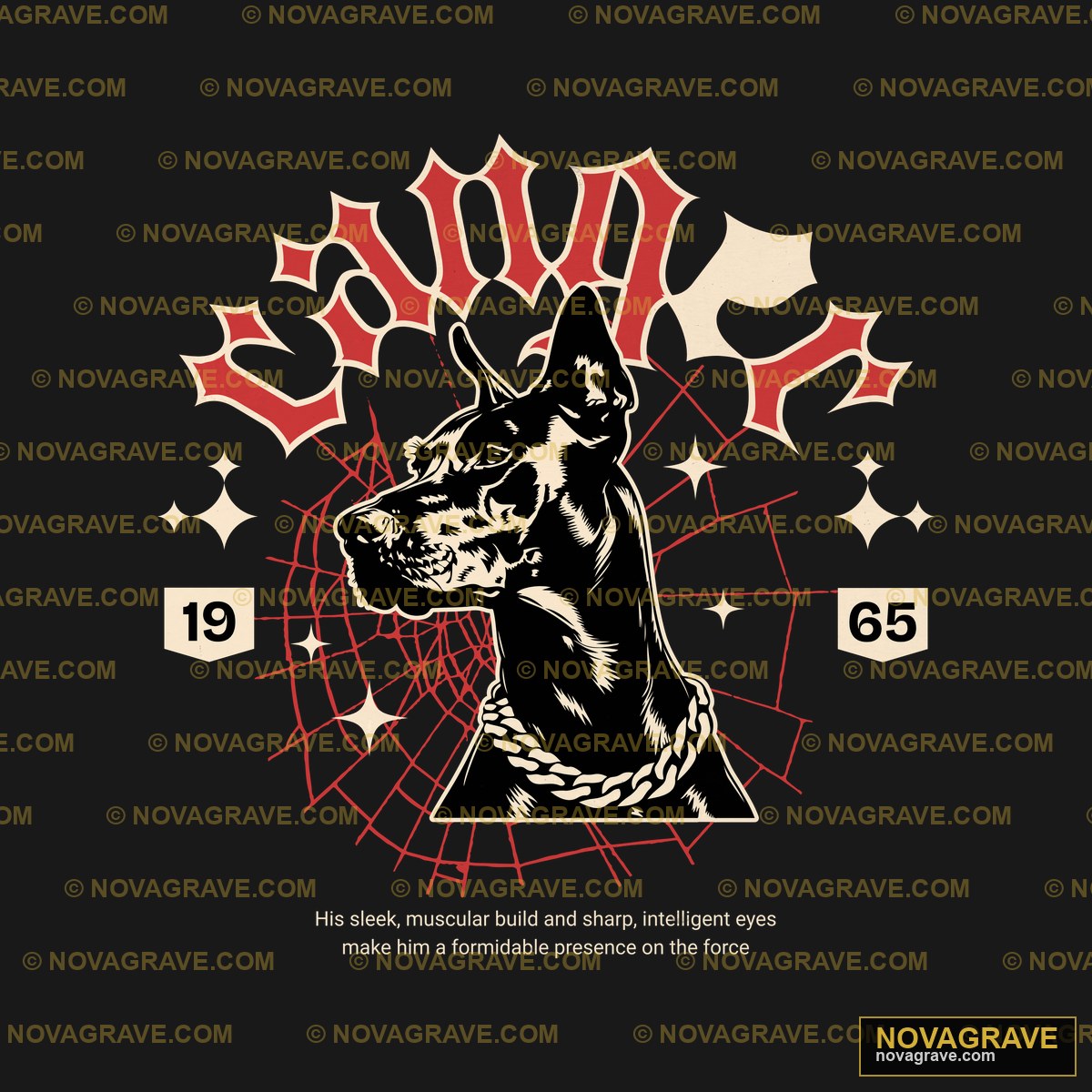 A Black And White Dog With A Red Star On Its Animals Wildlife - Design DTF