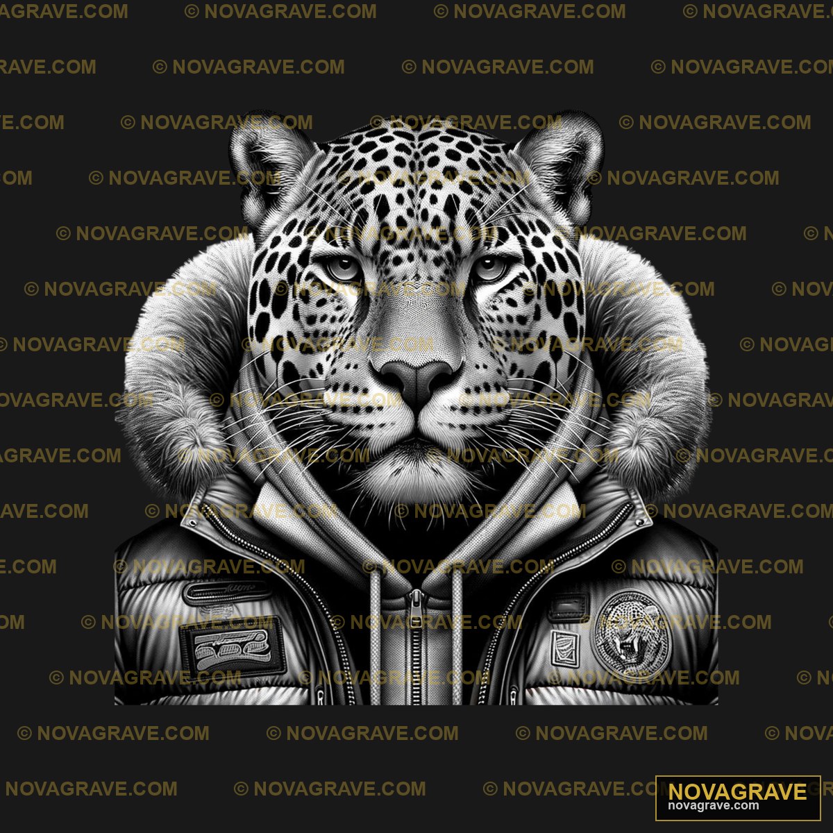 A Black And White Drawing Of A Jaguar Wearing Other Designs - Design DTF