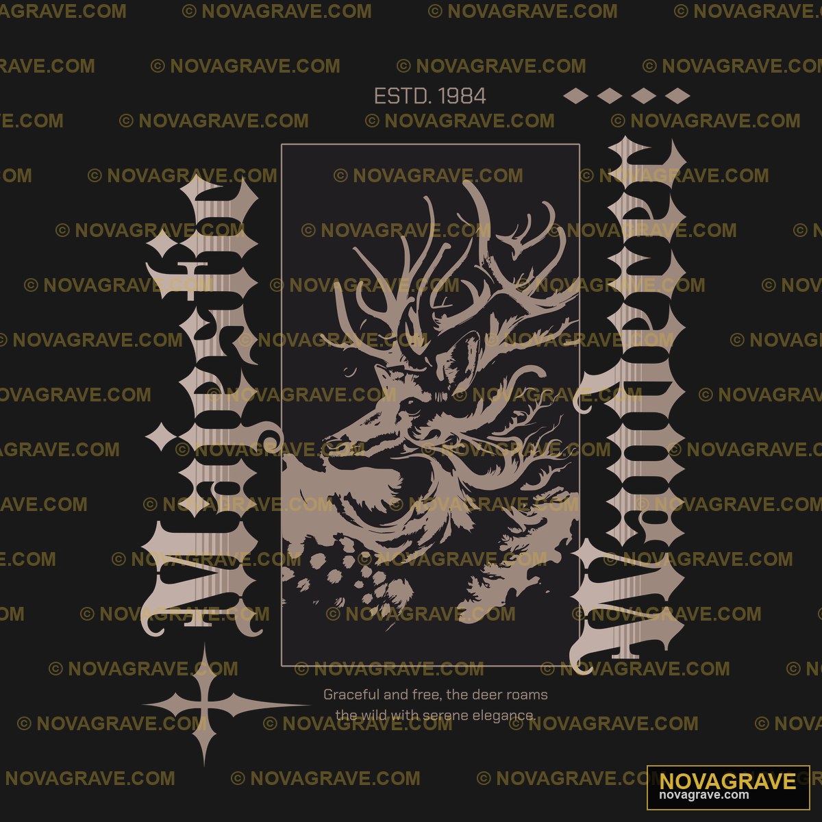 A Black And White Image Of A Deer With Horns Animals Wildlife - Design DTF