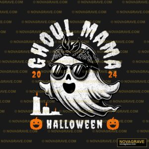 A Black And White Image Of A Ghost With A Pum Seasonal Holiday DTF Design