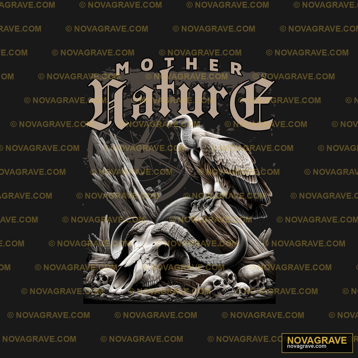 A Black And White Image Of A Vulture Bird Wit Animals Wildlife - DTF Transfer Design