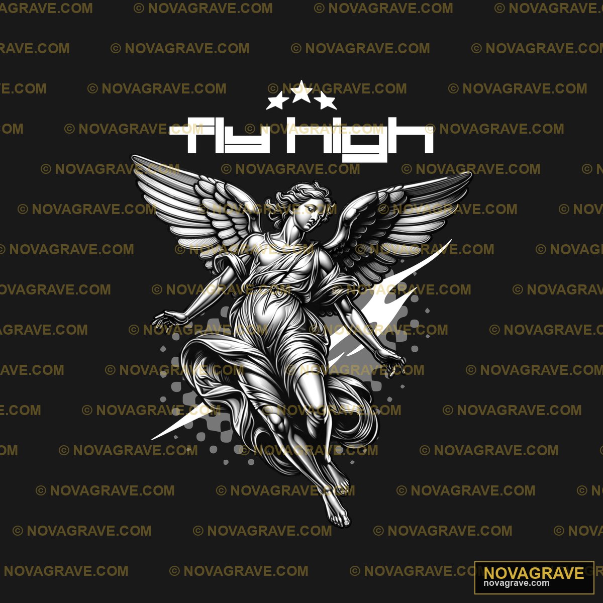 A Black And White Image Of An Angel With Wing Religious Spiritua 2 2 - DTF Ontwerp