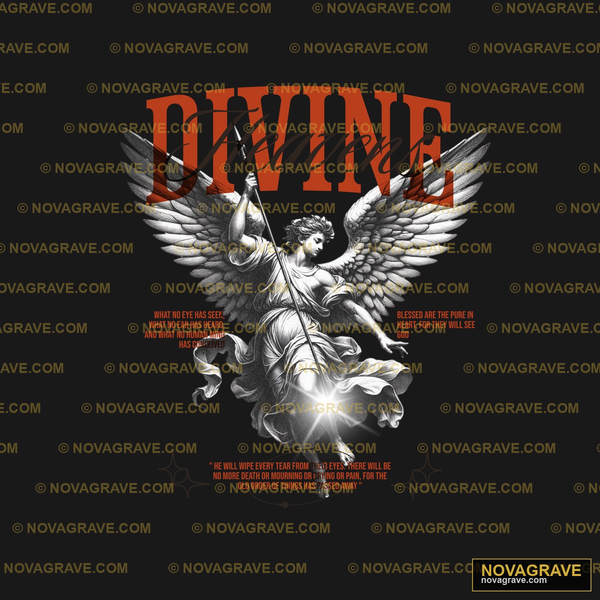 A Black And White Image Of An Angel With Wing Religious Spiritua 8 - DTF Transfer Design