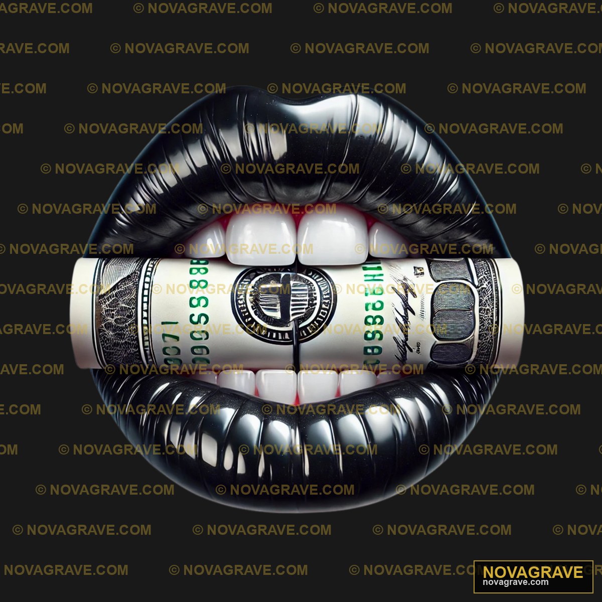 A Black And White Lip With A Dollar Bill Stic Other Designs - DTF Transfer Design