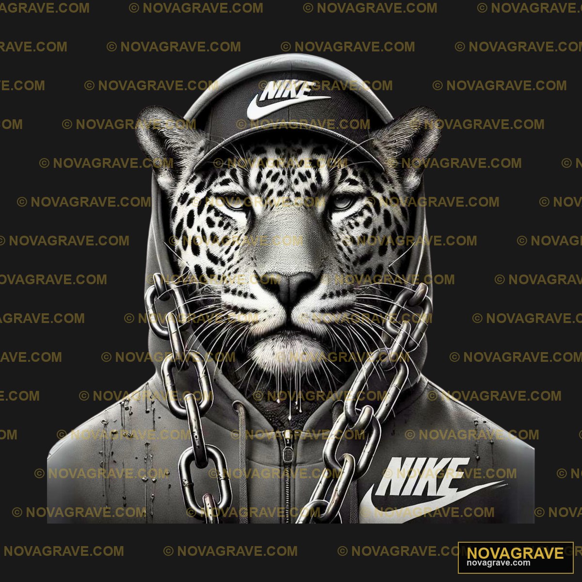 A Black And White Photo Of A Leopard Wearing Animals Wildlife - DTF Ontwerp