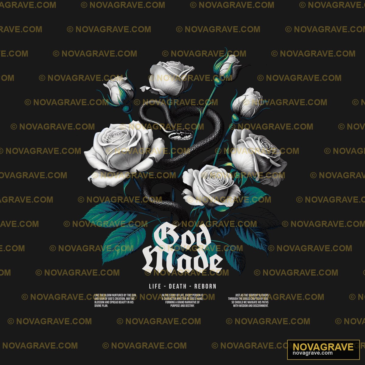 A Black And White Poster With Roses And A Sna Animals Wildlife 2 - Design DTF