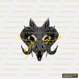A Black And Yellow Ram Skull With Horns Streetwear Urban - DTF Transfer Design