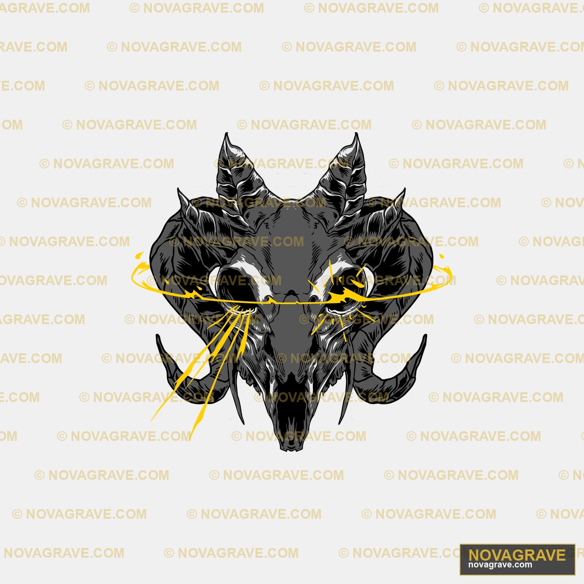 A Black And Yellow Ram Skull With Horns Streetwear Urban - DTF Transfer Design