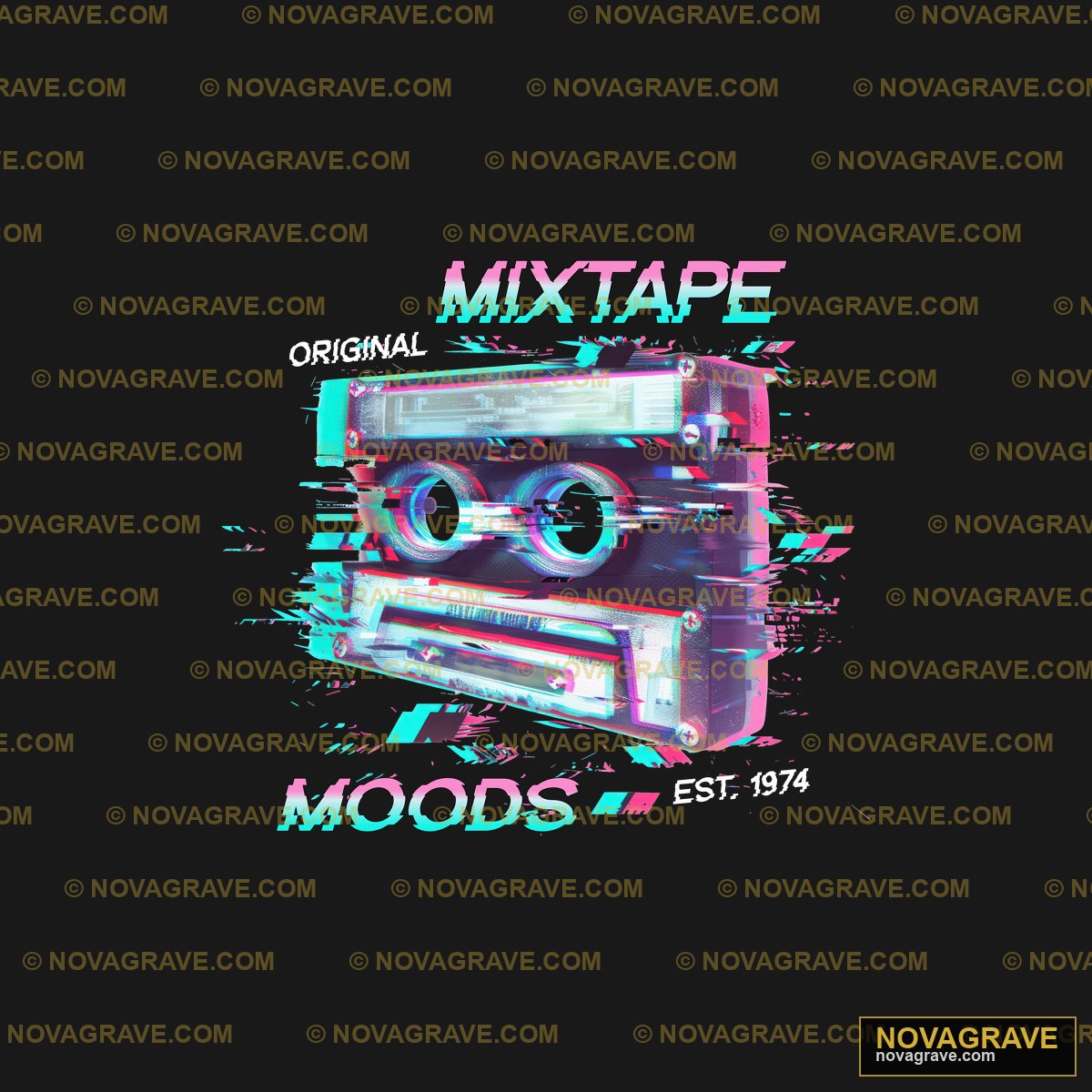 A Black Background With A Cassette And The Wo Retro Vintage DTF Design