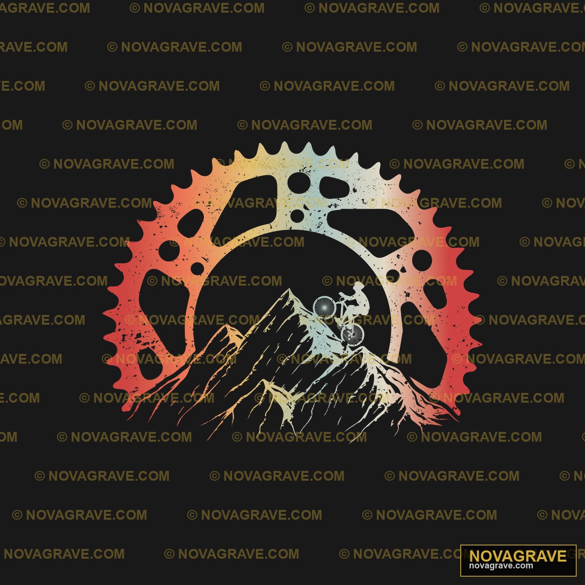 A Black Background With A Mountain And Sun Nature Botanical - DTF Transfer Design