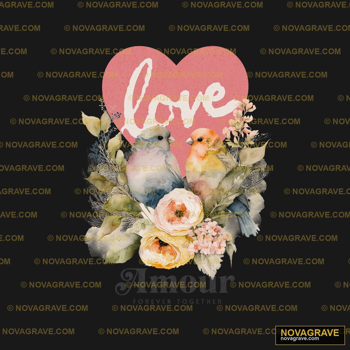A Black Background With A Pink Heart And Flow Nature Botanical - DTF Transfer Design