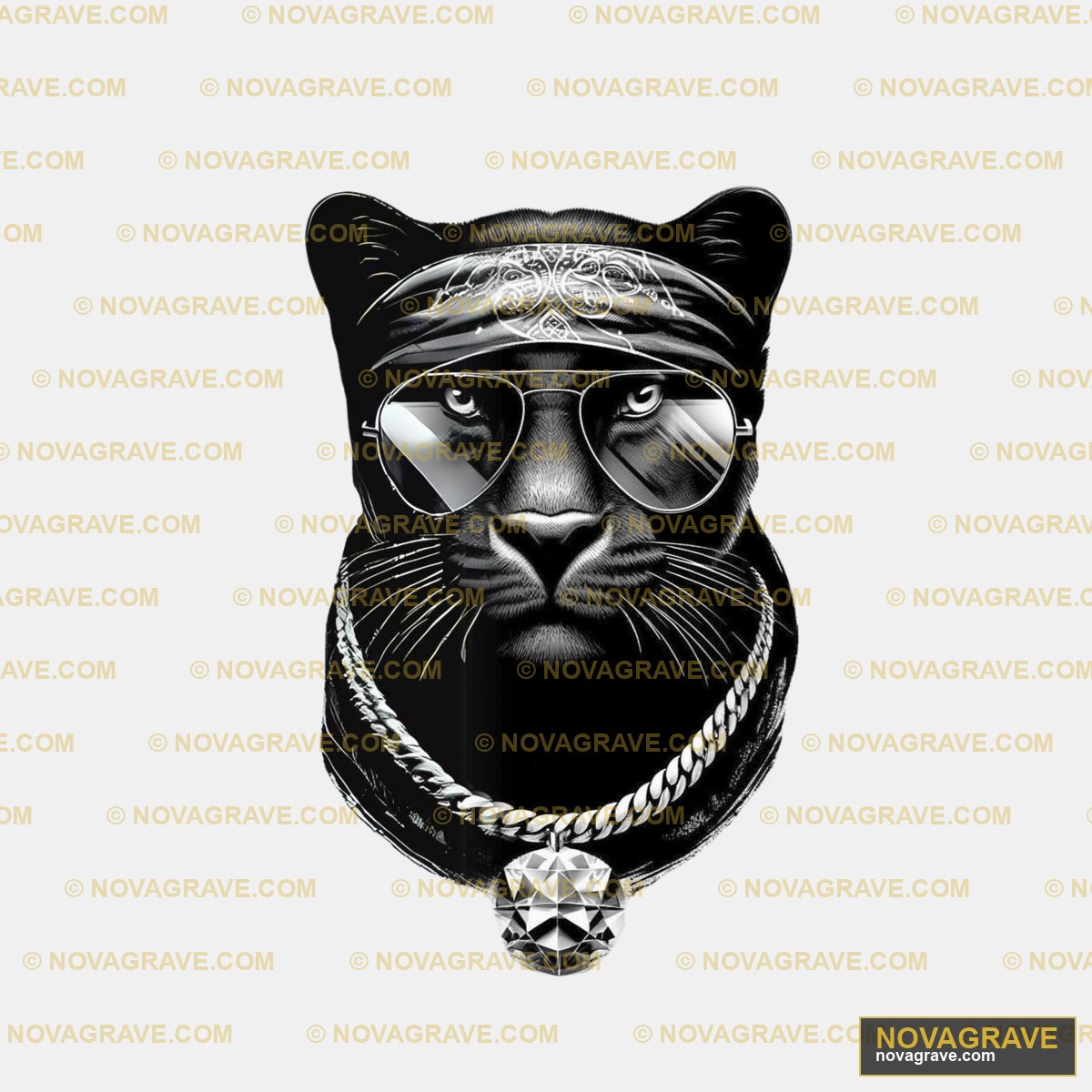 A Black Cat Wearing A Banda And Sunglasses Animals Wildlife - DTF Ontwerp
