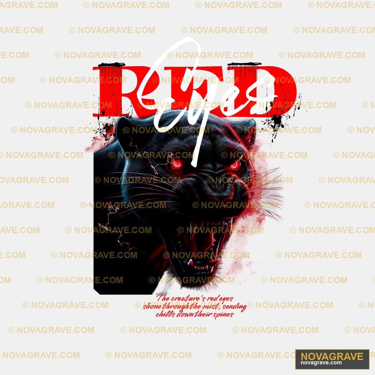 A Black Cat With Red Eyes And Fangs Animals Wildlife - DTF Transfer Design