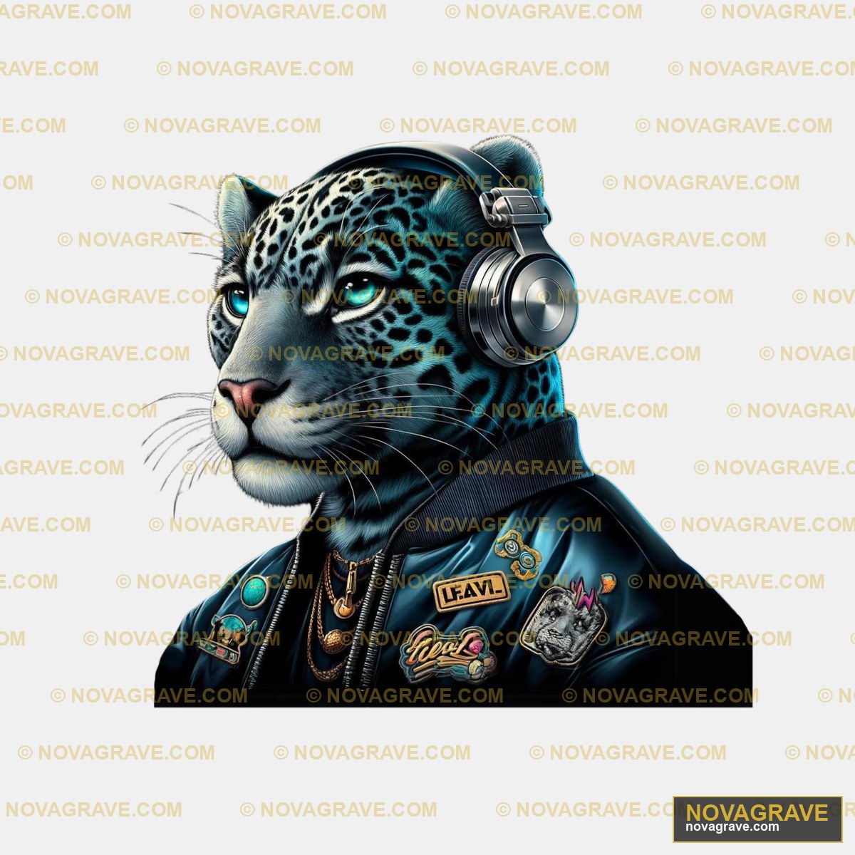A Black Jaguar Wearing Headphones And A Black Music Culture - Design DTF