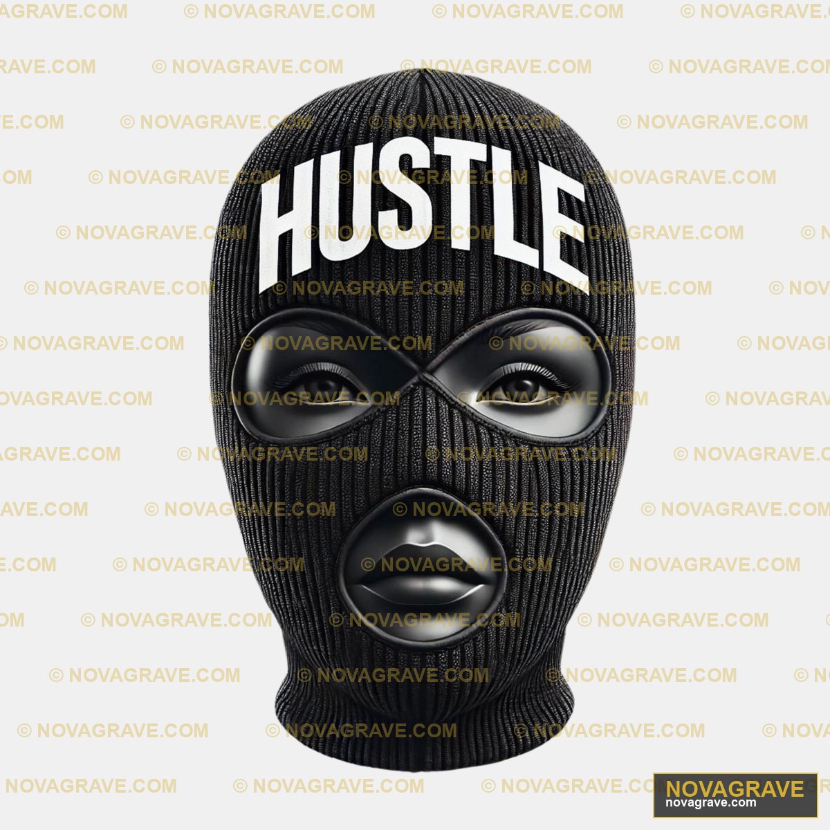 A Black Mask With The Word Hut On It Other Designs - DTF Transfer Design