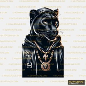 A Black Panther Wearing A Hoodie And A Gold C Streetwear Urban - Design DTF