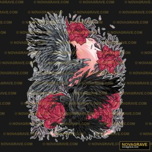 A Black Raven With Red Roses And A Rose Animals Wildlife - DTF Ontwerp