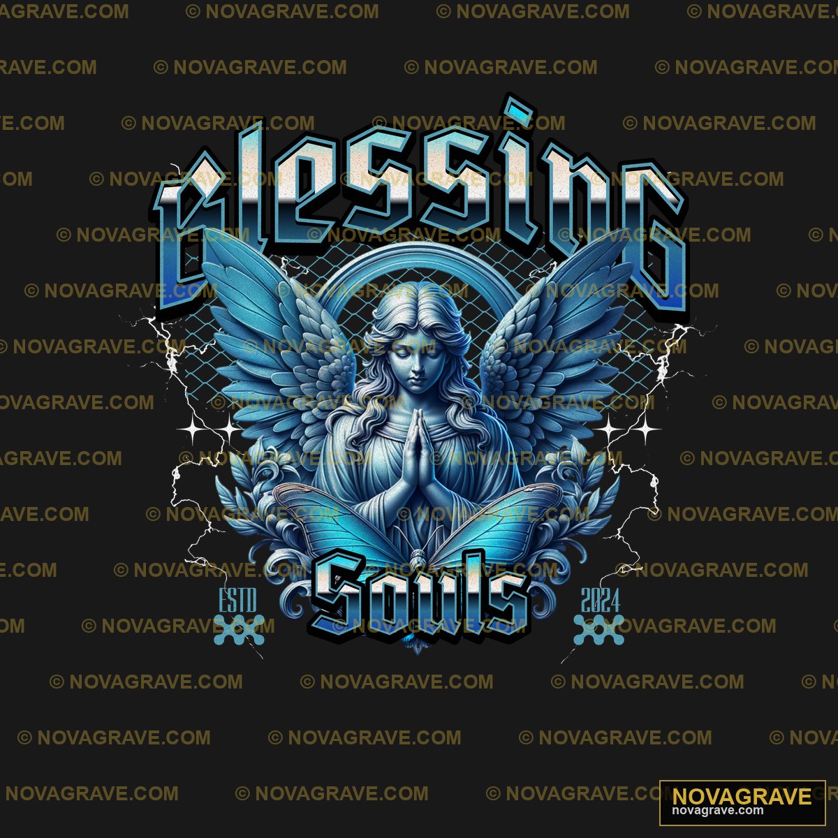 A Black Shirt With A Blue Angel On It Religious Spiritua - Design DTF