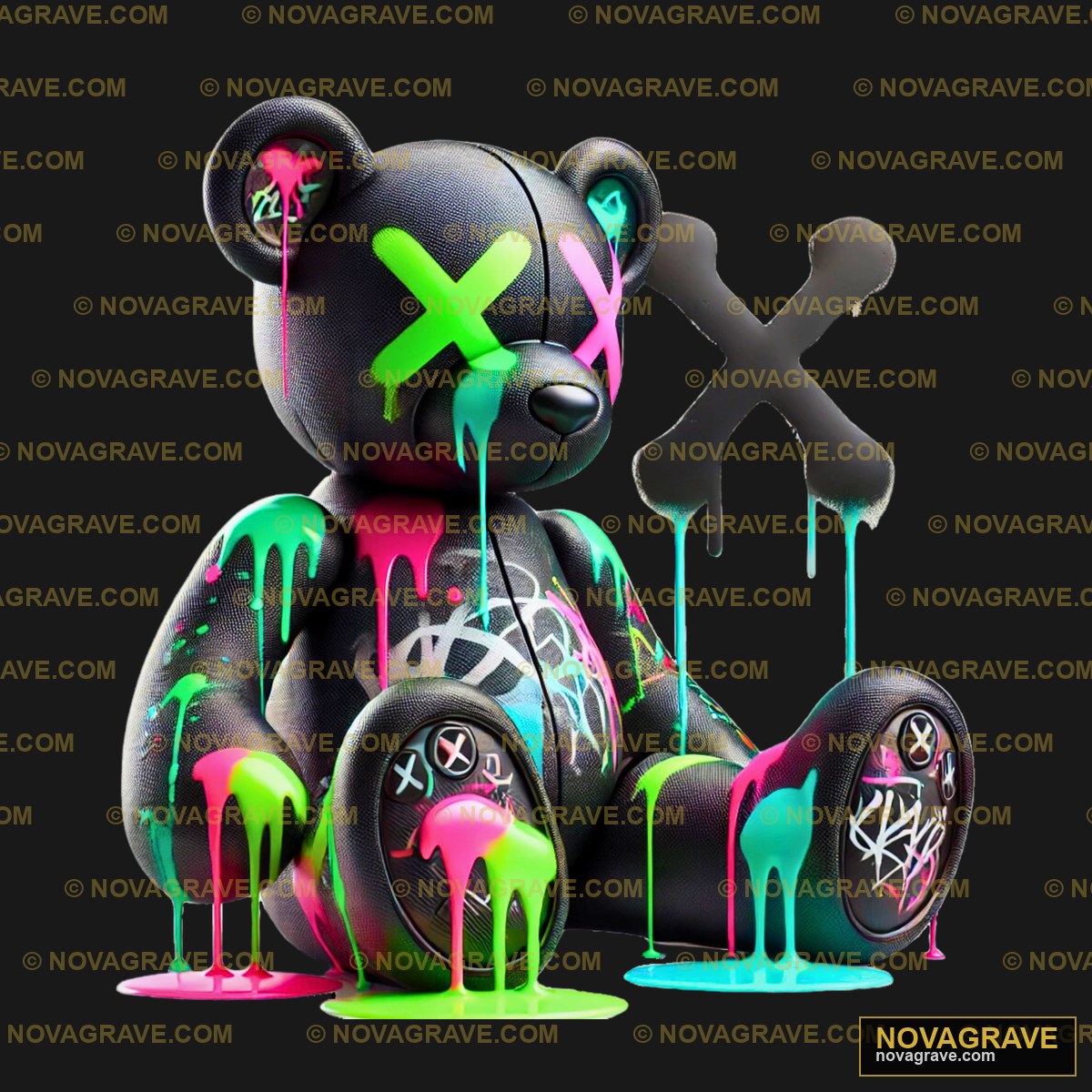 A Black Teddy Bear With Colorful Paint On It Animals Wildlife - DTF Ontwerp