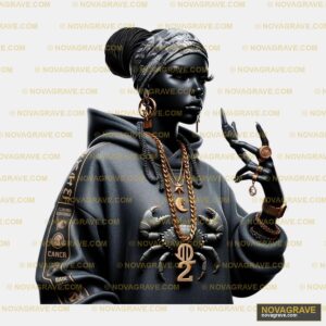 A Black Woman With A Gold Chain And A Black H Streetwear Urban 2 - DTF Ontwerp
