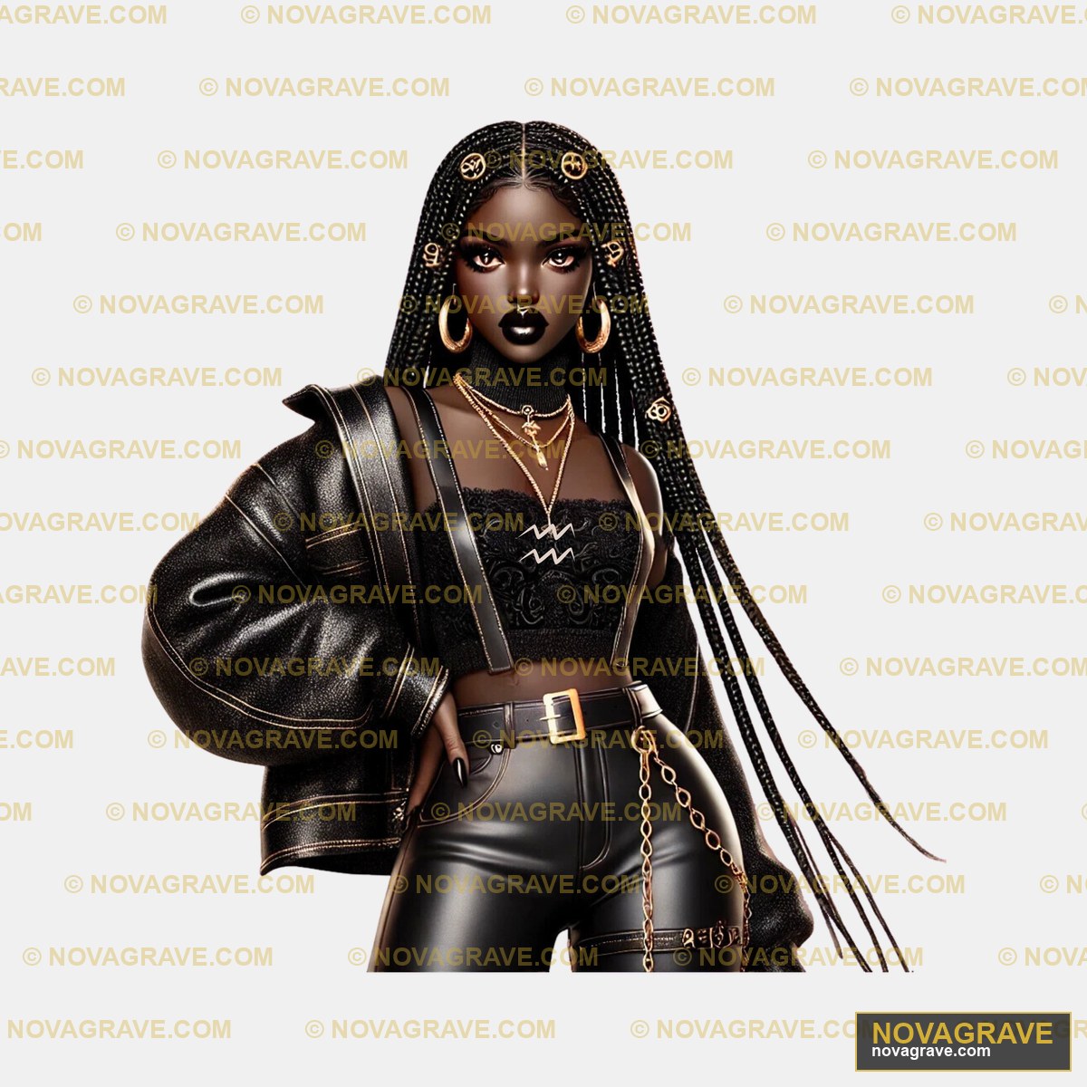 A Black Woman With Braids And A Black Top Other Designs - DTF Transfer Design