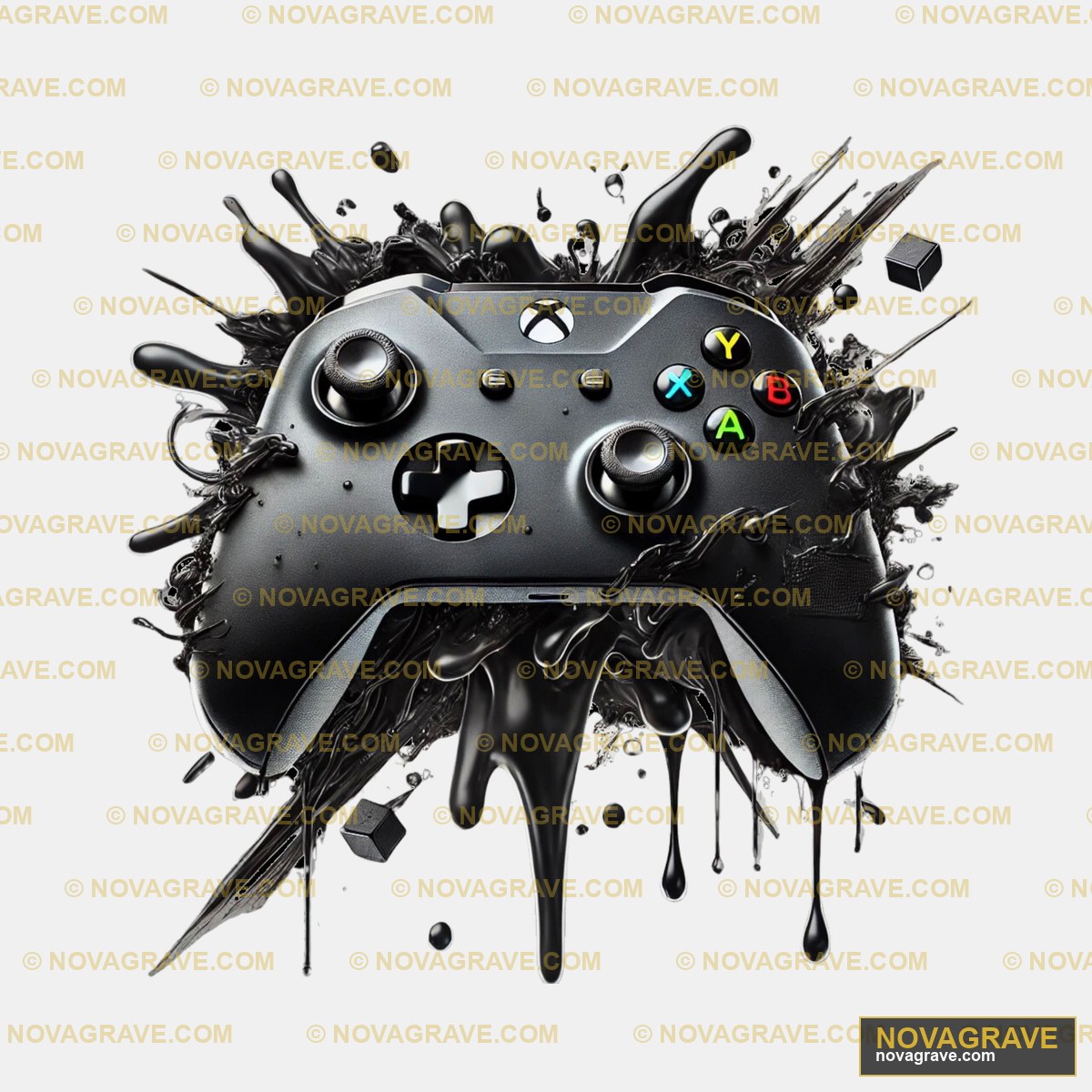 A Black Xbox Controller With A Splash Of Pain Other Designs - DTF Transfer Design