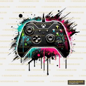 A Black Xbox Controller With Colorful Sp Sps Other Designs - Design DTF