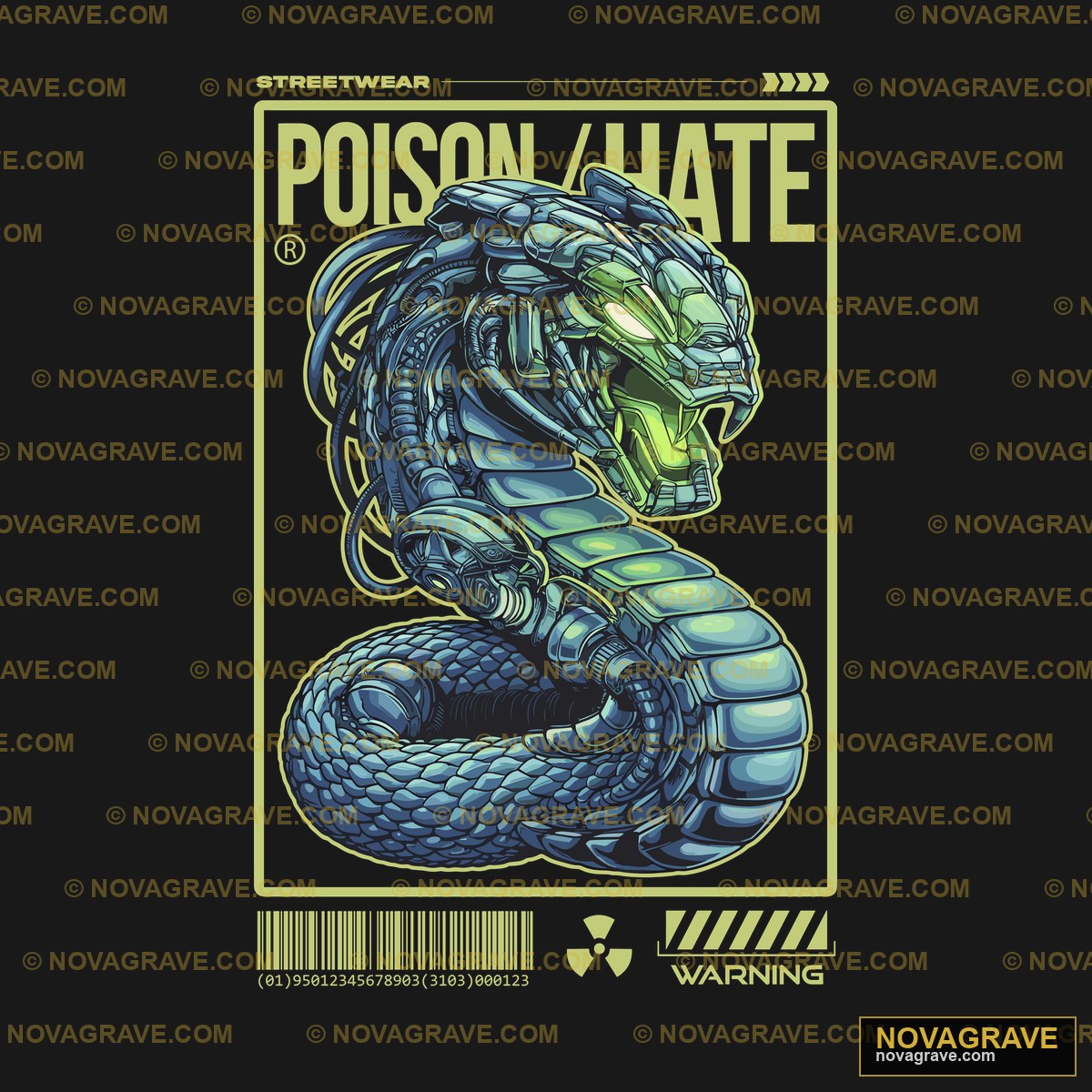 A Blue And Green Snake With The Words Poison Animals Wildlife - DTF Transfer Design