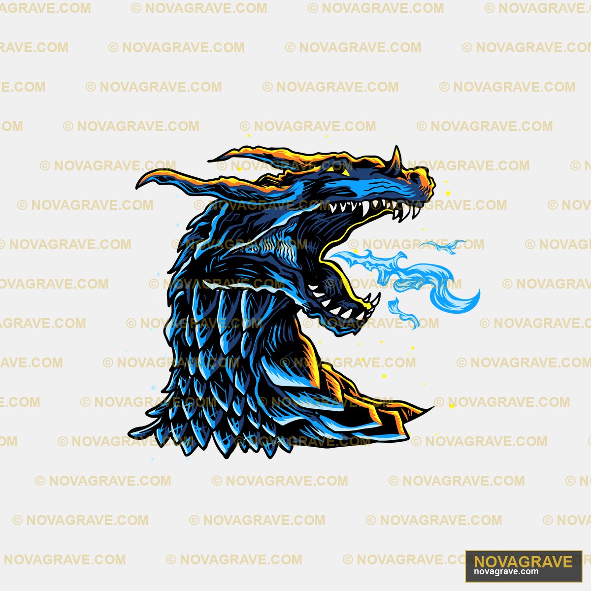 A Blue Dragon With A Yellow Flame On Its Head Animals Wildlife - DTF Ontwerp