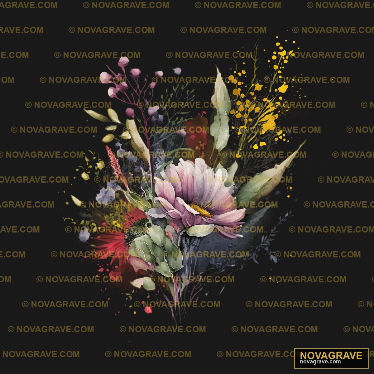 A Bouquet Of Flowers On A Black Background Nature Botanical 3 2 - Design DTF