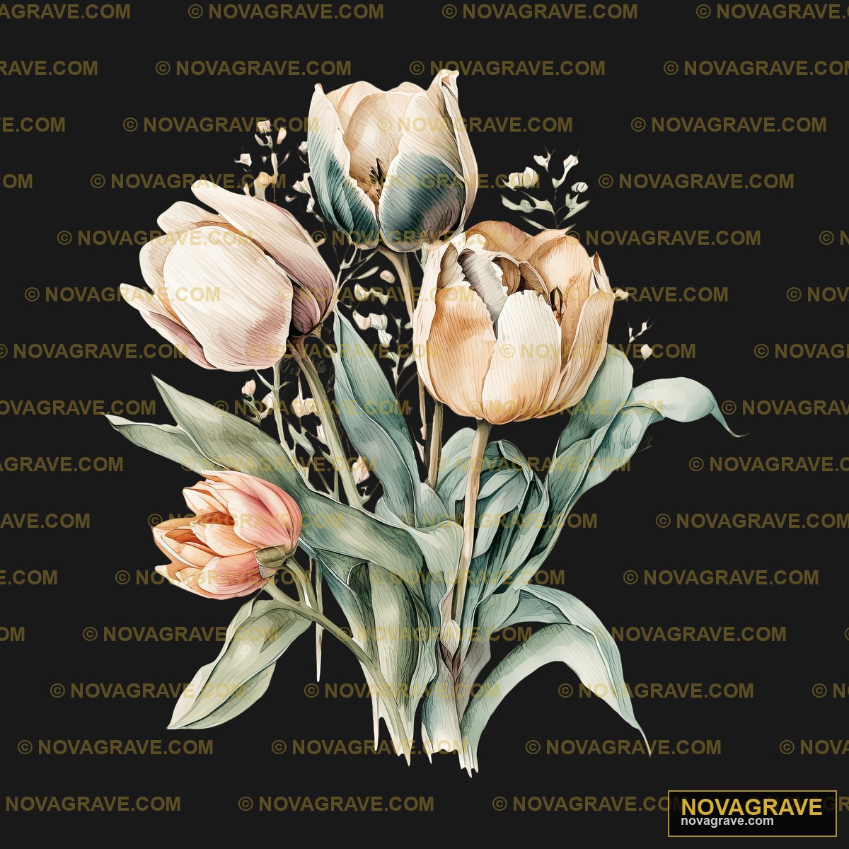 A Bouquet Of Tulipps On A Black Background Nature Botanical - DTF Ontwerp