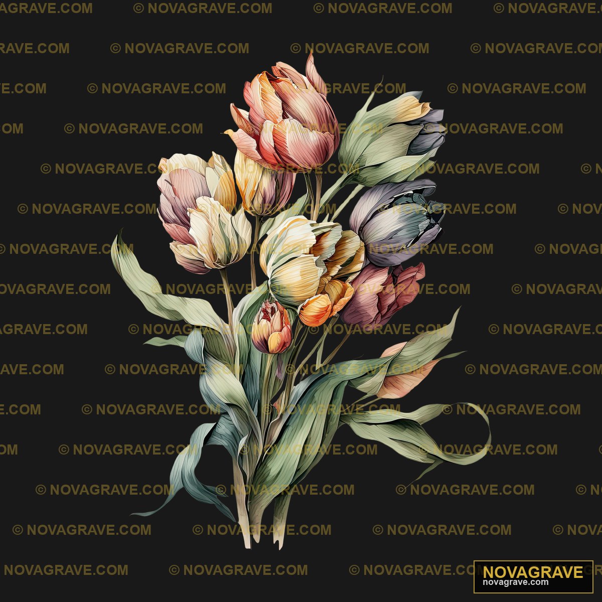 A Bouquet Of Tulipps On A Black Background Other Designs - Design DTF