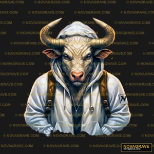 A Bull Wearing A Hoodie And A Backpack Streetwear Urban - Design DTF
