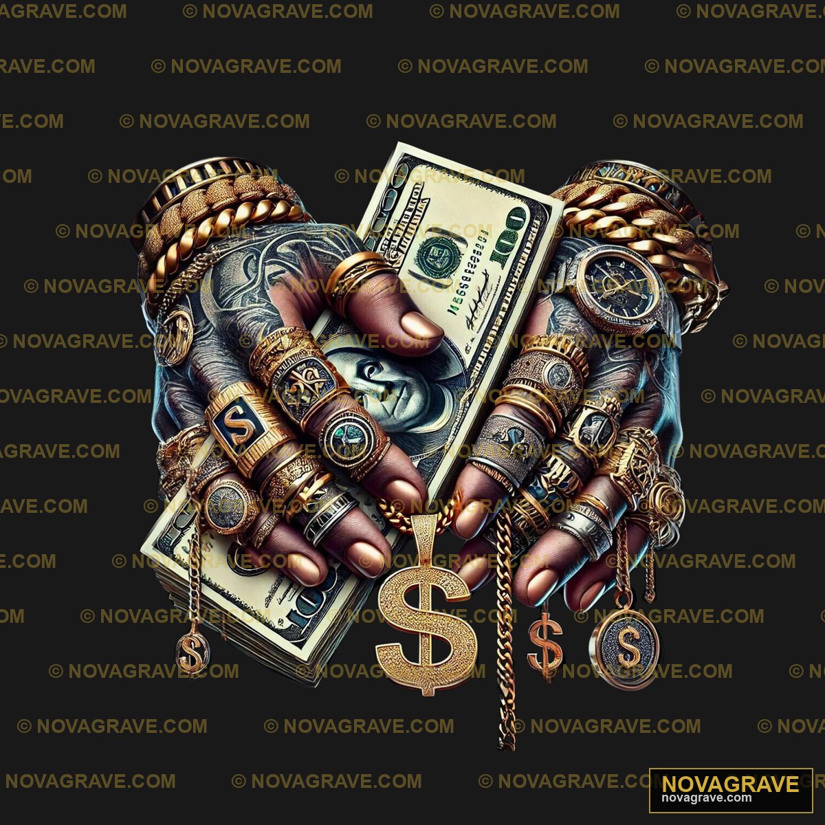 A Bunch Of Money With A Chain And A Watch Streetwear Urban - Design DTF