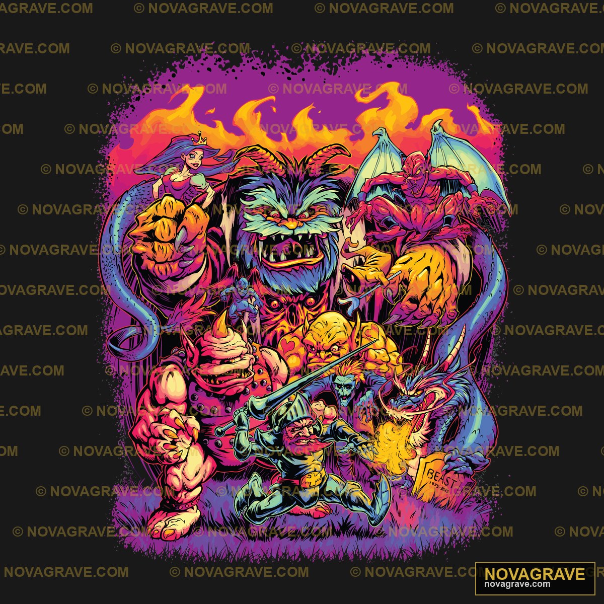 A Bunch Of Monsters In A Field Of Grass Other Designs - DTF Transfer Design