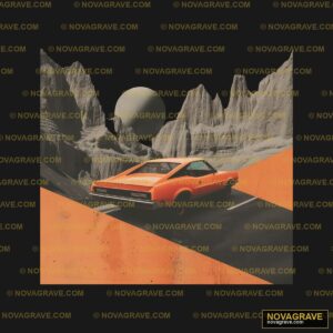 A Car Is Driving On A Road With A Large Rock Music Culture DTF Design