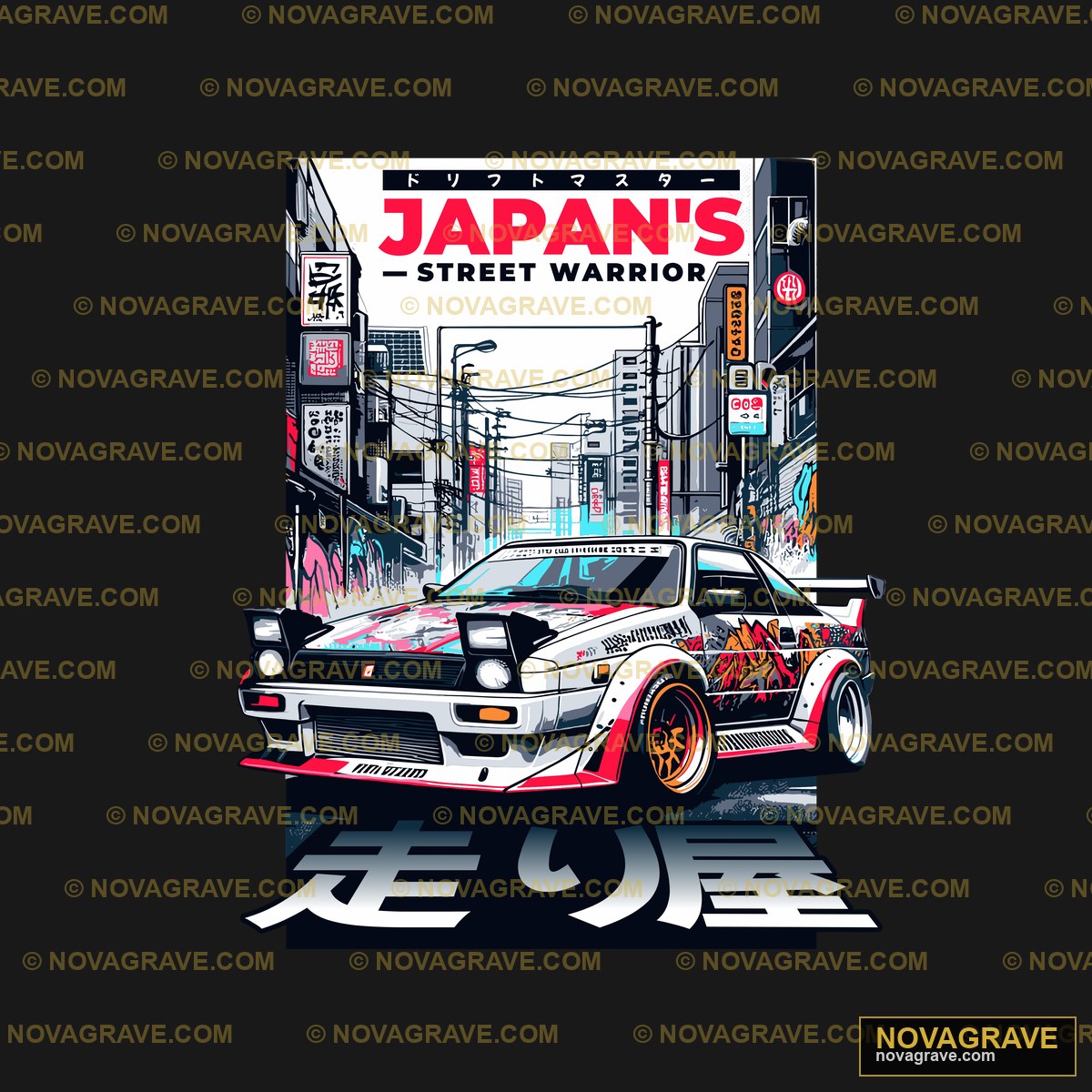 A Car With A Japanese Flag On It Nature Botanical - DTF Transfer Design