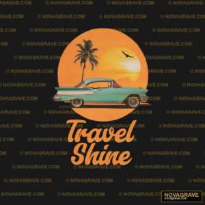 A Car With A Palm Tree And The Sun In The Bac Nature Botanical - DTF Transfer Design