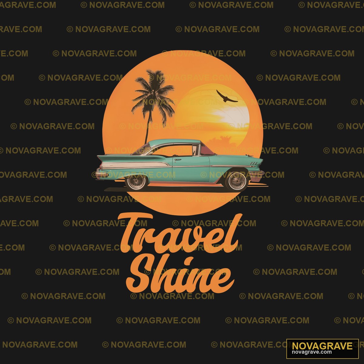 A Car With A Palm Tree And The Sun In The Bac Nature Botanical - DTF Transfer Design