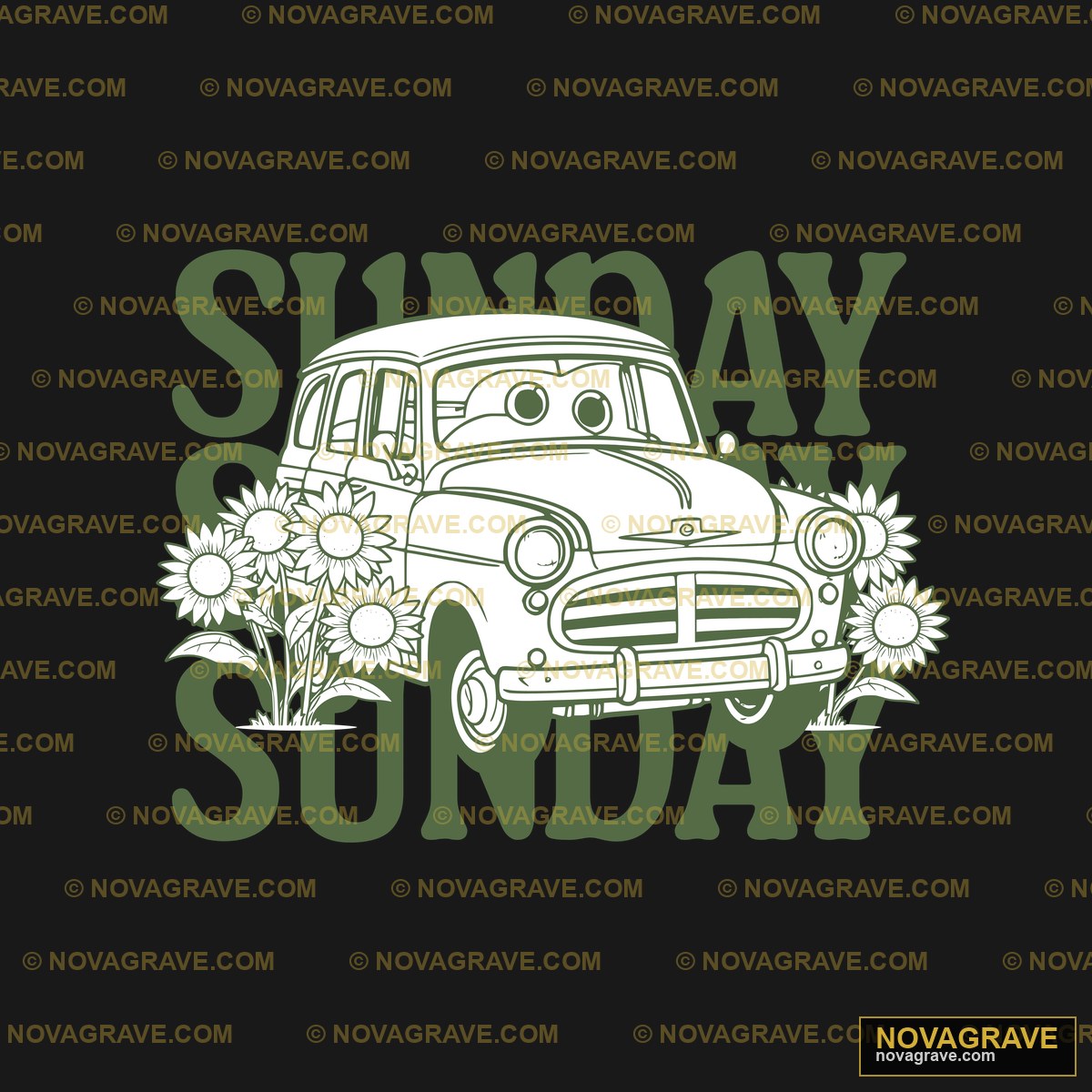 A Car With Flowers And The Words Sunday Nature Botanical - Design DTF