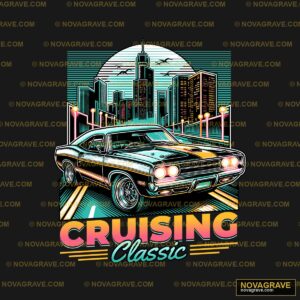A Car With The Words Cruising Classic In Fron Retro Vintage - DTF Ontwerp